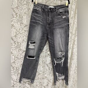 Flying Monkey Grey Distressed Ultra High Rise Straight Jeans